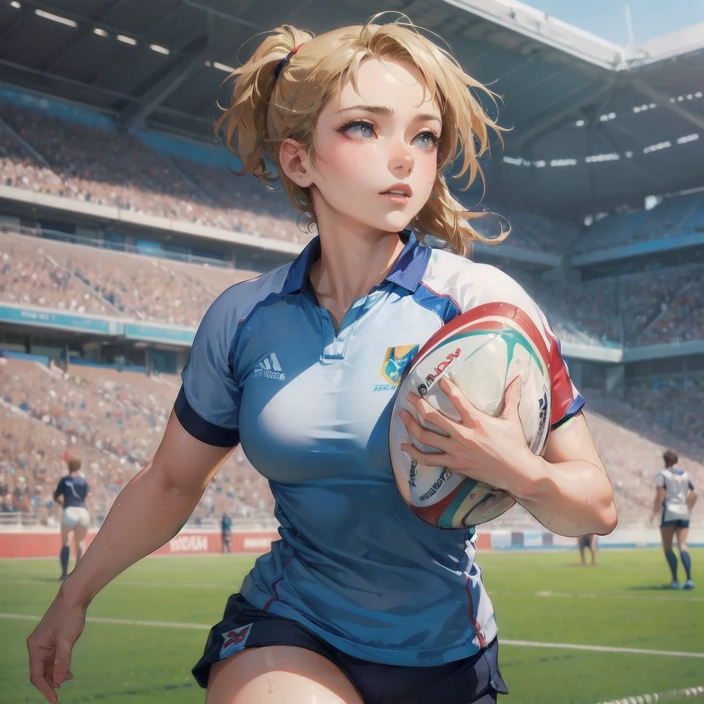 masterpiece, (textured skin), best quality, gorgeous beautiful girl, (a female swimming athlete), detailed clothes,large breasts,narrow waist,, (beautiful face), cinematic lighting, (at swimming venue ),