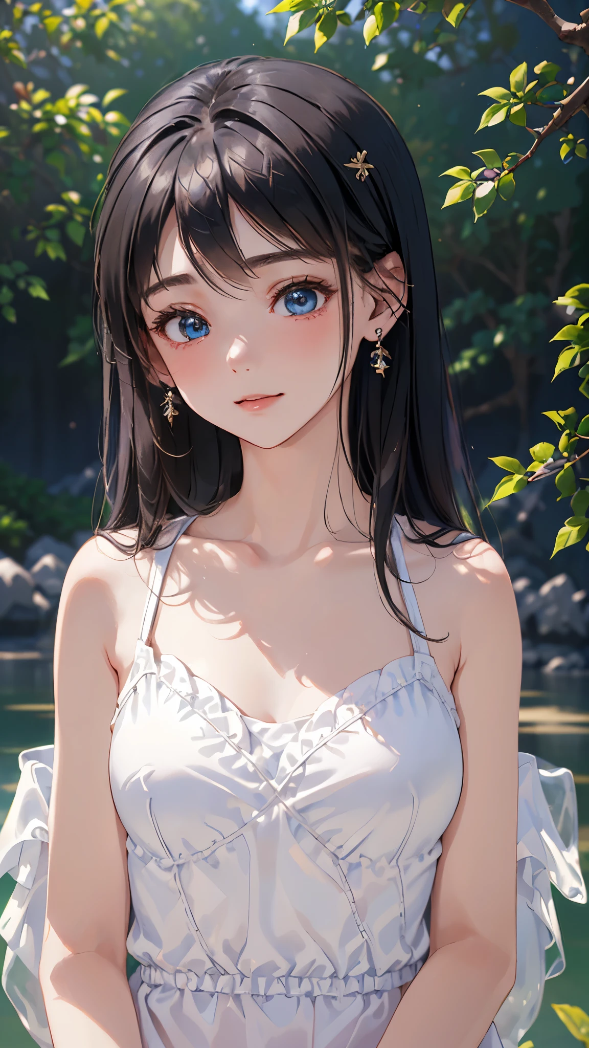 ((masterpiece)), ((highest quality、Ultra high definition)), (Very detailed),8K、Photo quality、((Amazingly cute girl)),(((14-year-old girl))), Two people, , (Beautiful emerald blue eyes), ((smile)),In the open-air bath overlooking the sea, Beautifully arranged black hair in twin tails、whole body、Cute lolita maid style swimsuit))、Professional Lighting、(White lace knee-highore detailed and beautiful)、(More details and cutenesore realistic)、(((Just wear light clothing)))、プールではしゃぐ、