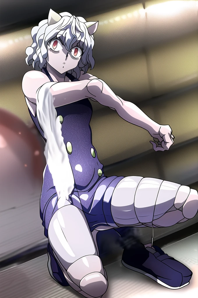 masterpiece, Highest quality, High resolution, Neferpitou 1,sexy,side,Squat,training,Sweat,She spread her legs,Arms folded behind back