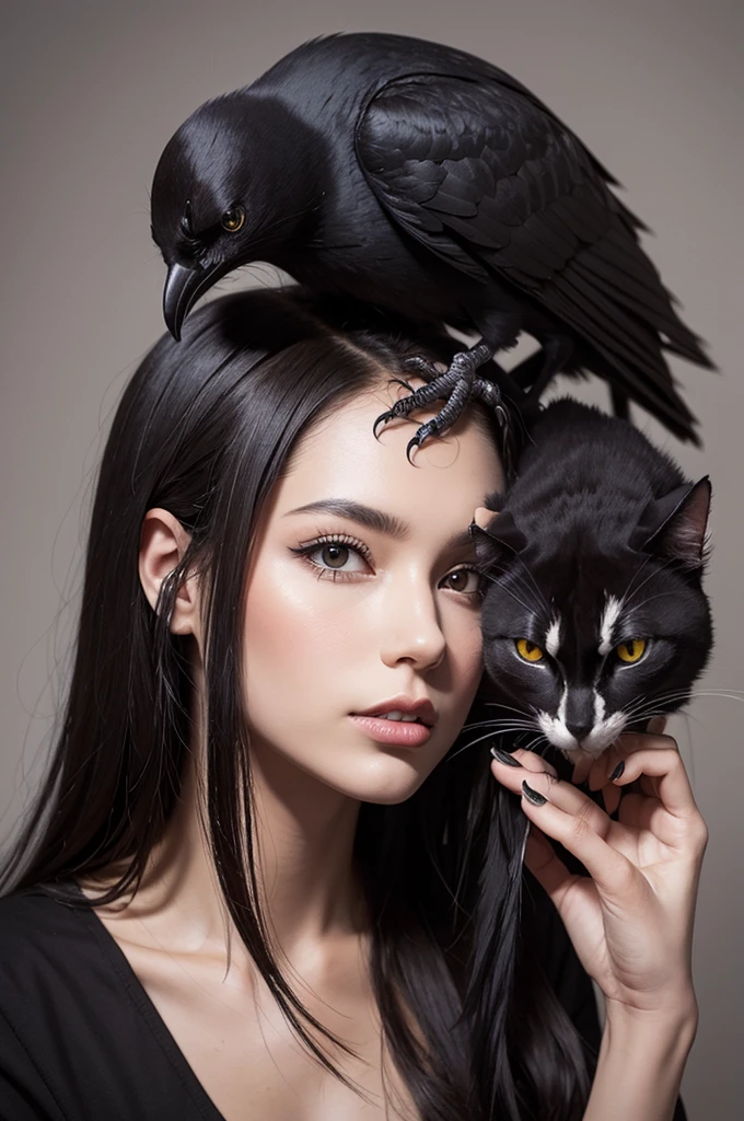 Crow on cat skull