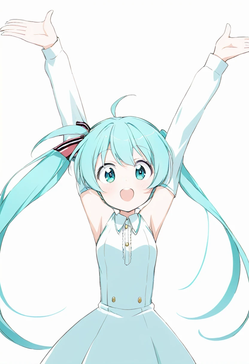 hatsune miku、Big eyes、Cheerful pose、With open arms