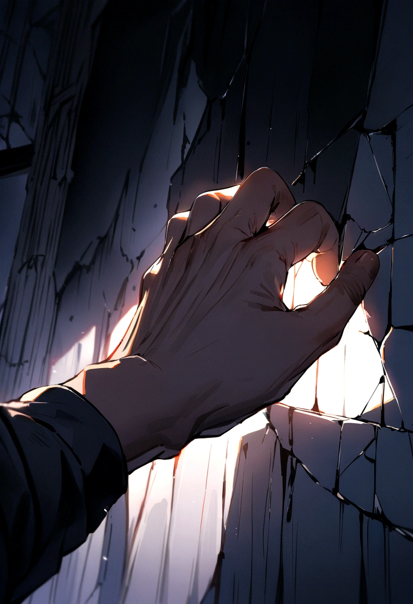 (((Best quality))), high detail, depth of field, Focus: 1.2, Dark room with broken windows, a man takes a splinter out of a boy's hand