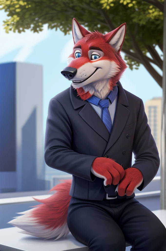 Ivan Wolfbach (сотрудник Аэропорта Domodedovo),high,Beautiful,slim,24 years,wolf, red fur,high Beautiful wolf, 24 years,(red body:1,3),beautiful blue eyes,Domodedovo, Russia, Аэропорт Domodedovo,gray shirt, tie, black trousers,Dog, wolf, detailed fur, a male, antro, paw pads, finger claws, per viewer, 5 fingers, paws, 5 fingers, day, digital photography, soft focus, Good mood на приеме,sitting in the dentist's office, Photorealism, realistic , Photorealism, digital style, from close walks around the city, Very close to the camera, digital photography, positive smile, Good, mood, green tie, dental treatment in hospital, they don&#39;t see well, pilot patch, 4 yellow stripes on sleeves, 
masterpiece, Best quality, ultra realistic, 8 k)