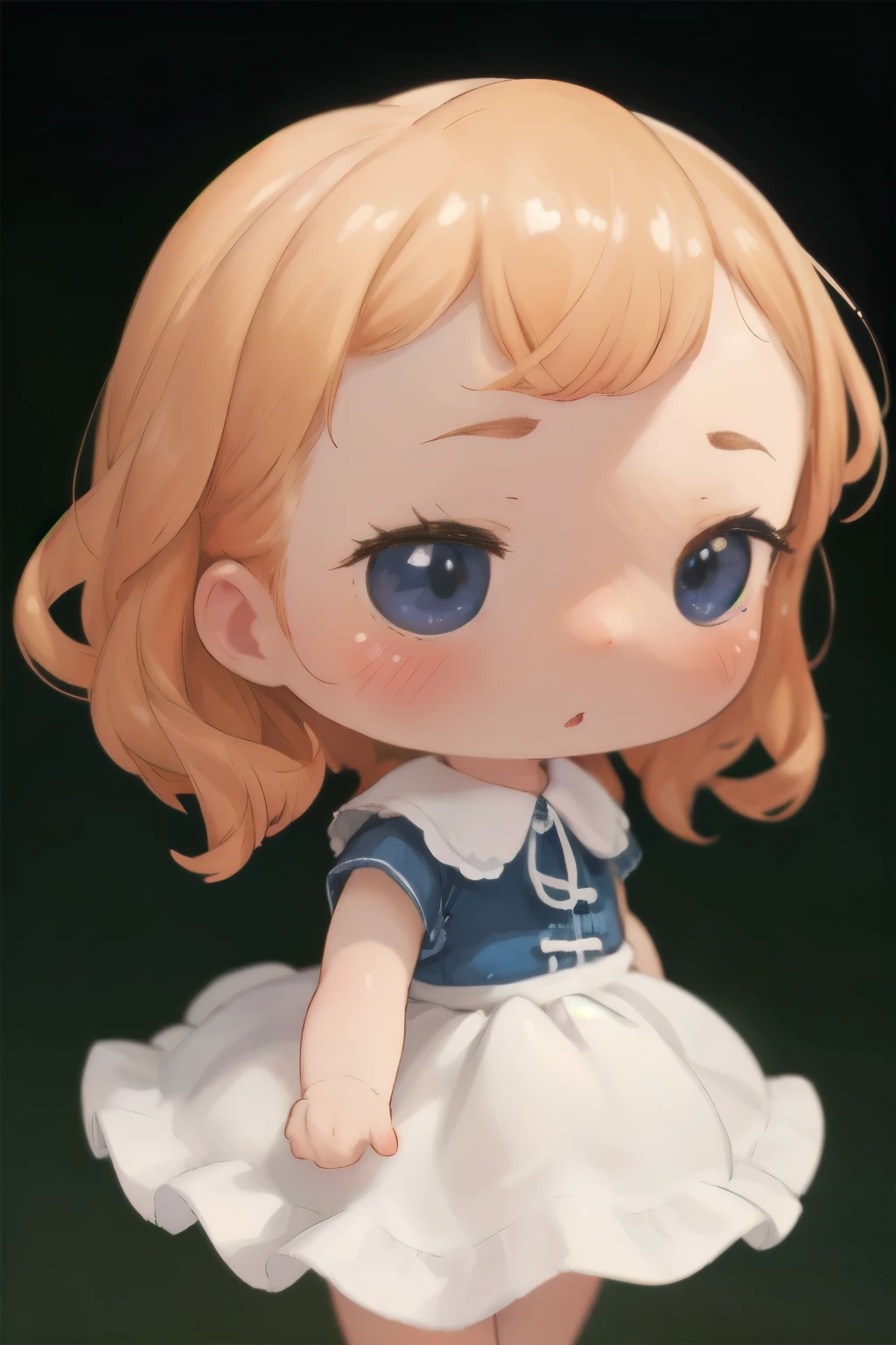 Chibi Girl Doll、Spinning gracefully、Dresses fluttering in the wind、Detailed facial features、Aggressive composition、Elegant hairstyle、Delicate feminine figure、Photorealistic、high quality、Ultra-realistic、Very detailed、Cinematic lighting、Warm color palette、Dramatic lighting、Complex fabric texture、Fluid movement、masterpiece