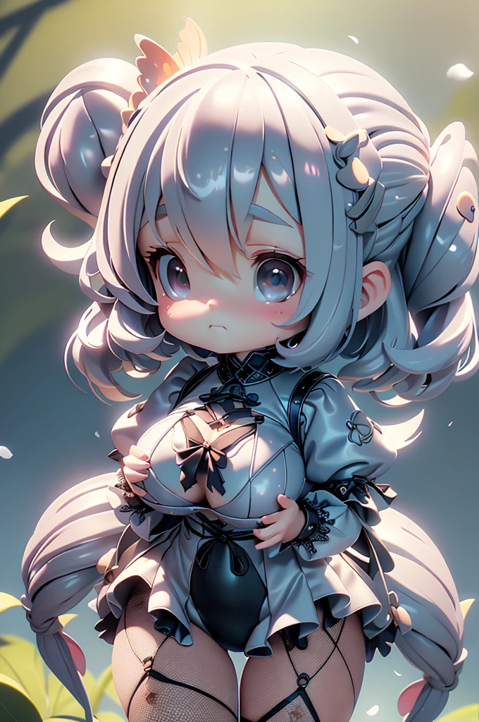 High quality、Correct Anatomy、plastican00d、Bright atmosphere、Realistic Light、Spotlight from above、pretty girl、Gothic Fashion、Big Breasts、Fishnet tights、Silver Hair、garter belt、Two-headed appearance、plastic、Very Short Hair、Cumulonimbus、Summer sunshine、Pullside、full body, chibi、pregnancy test
portrait