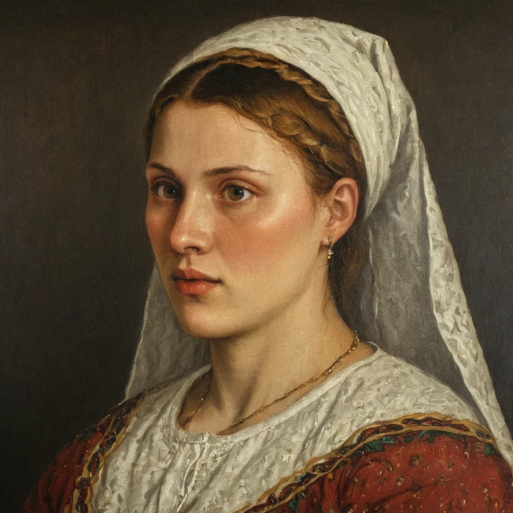 Painting of detailed realistic  Slavic woman folk art woman style portrait  AH_Titian   