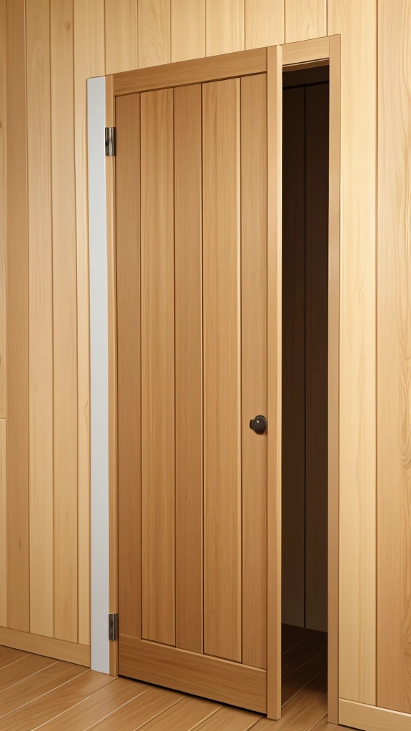 View of a slightly open wooden door and a beige wall, high quality, best resolution, 4K