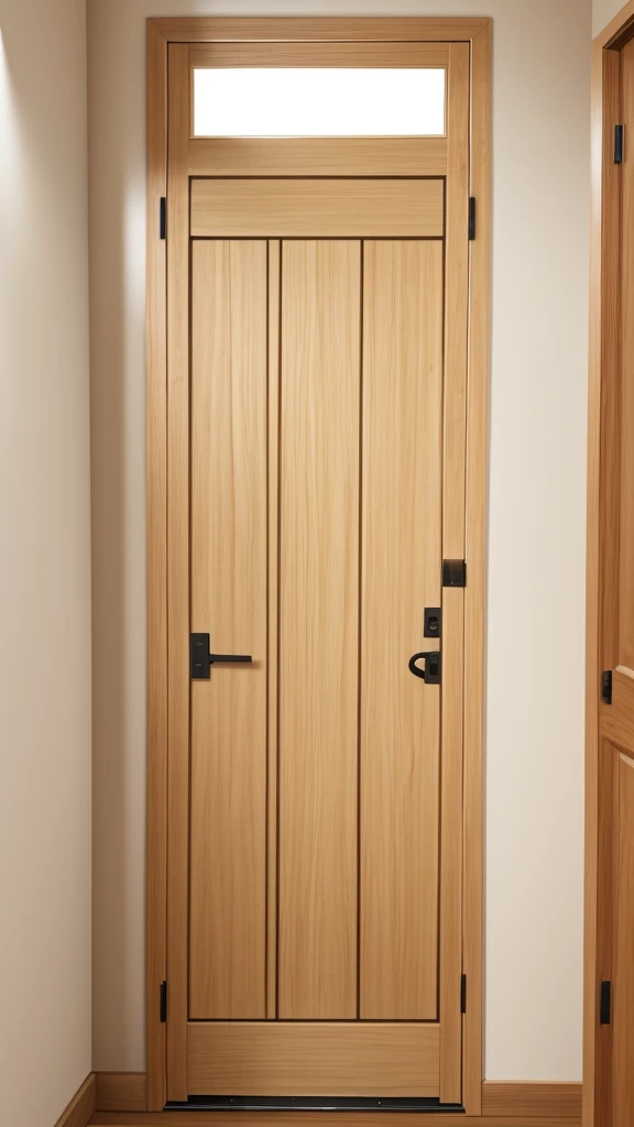 View of a slightly open wooden door and a beige wall, high quality, best resolution, 4K