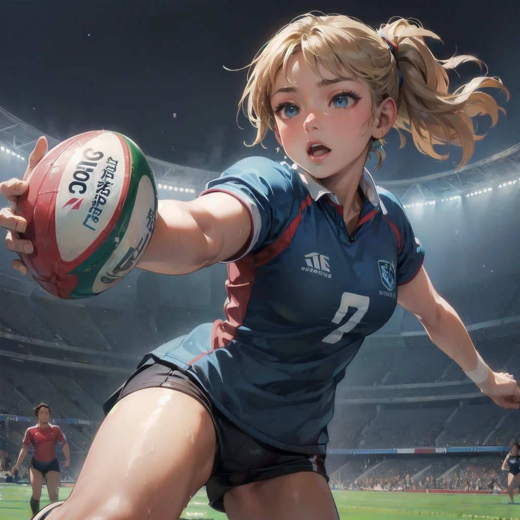 masterpiece, (textured skin), best quality, gorgeous beautiful girl, (a female swimming athlete), detailed clothes,large breasts,narrow waist,, (beautiful face), cinematic lighting, (at swimming venue ),