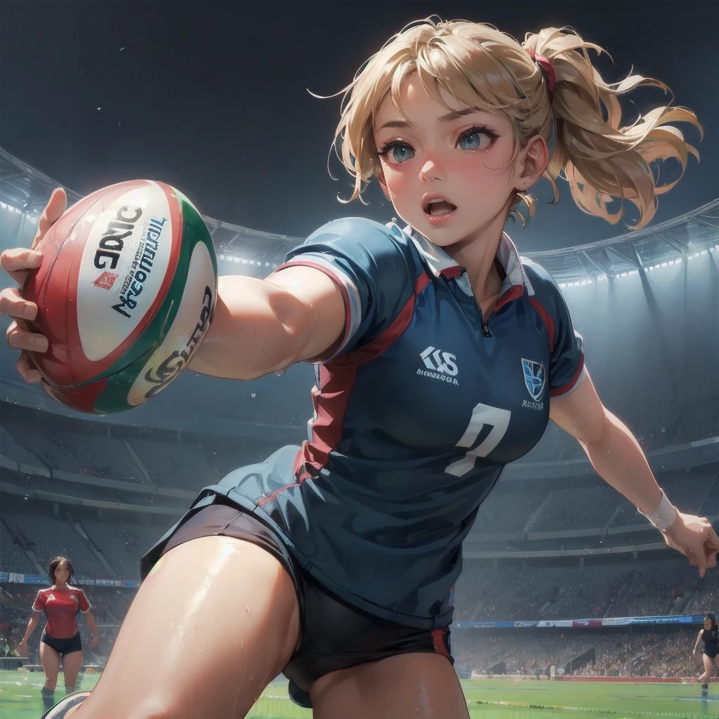 masterpiece, (textured skin), best quality, gorgeous beautiful girl, (a female swimming athlete), detailed clothes,large breasts,narrow waist,, (beautiful face), cinematic lighting, (at swimming venue ),