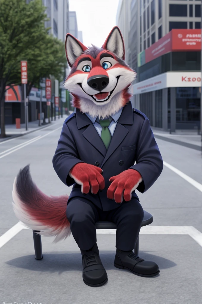 Ivan Wolfbach (сотрудник аэропорта Domodedovo),height,Beautiful,slim,24 years,wolf, red fur,высокий Beautiful wolf, 24 years,(red body:1,3),beautiful blue eyes,Domodedovo, Russia, Аэропорт Domodedovo,gray shirt, green tie, black pants,Dog, wolf, detailed fur, a male, antro, paw pads, finger claws, per viewer, 5 fingers, paws, 5 fingers, day, digital photography, soft focus, Good mood,is sitting, State Duma, works as a deputy, aviation sector,Photorealism, realistically, Photorealism, digital style, from close walks around the city, Very close to the camera, digital photography, positive smile, Good, mood, green tie, standing on stage,holds,microphone sings laughs, 
masterpiece, Best quality, ультра realistically, 8 k)