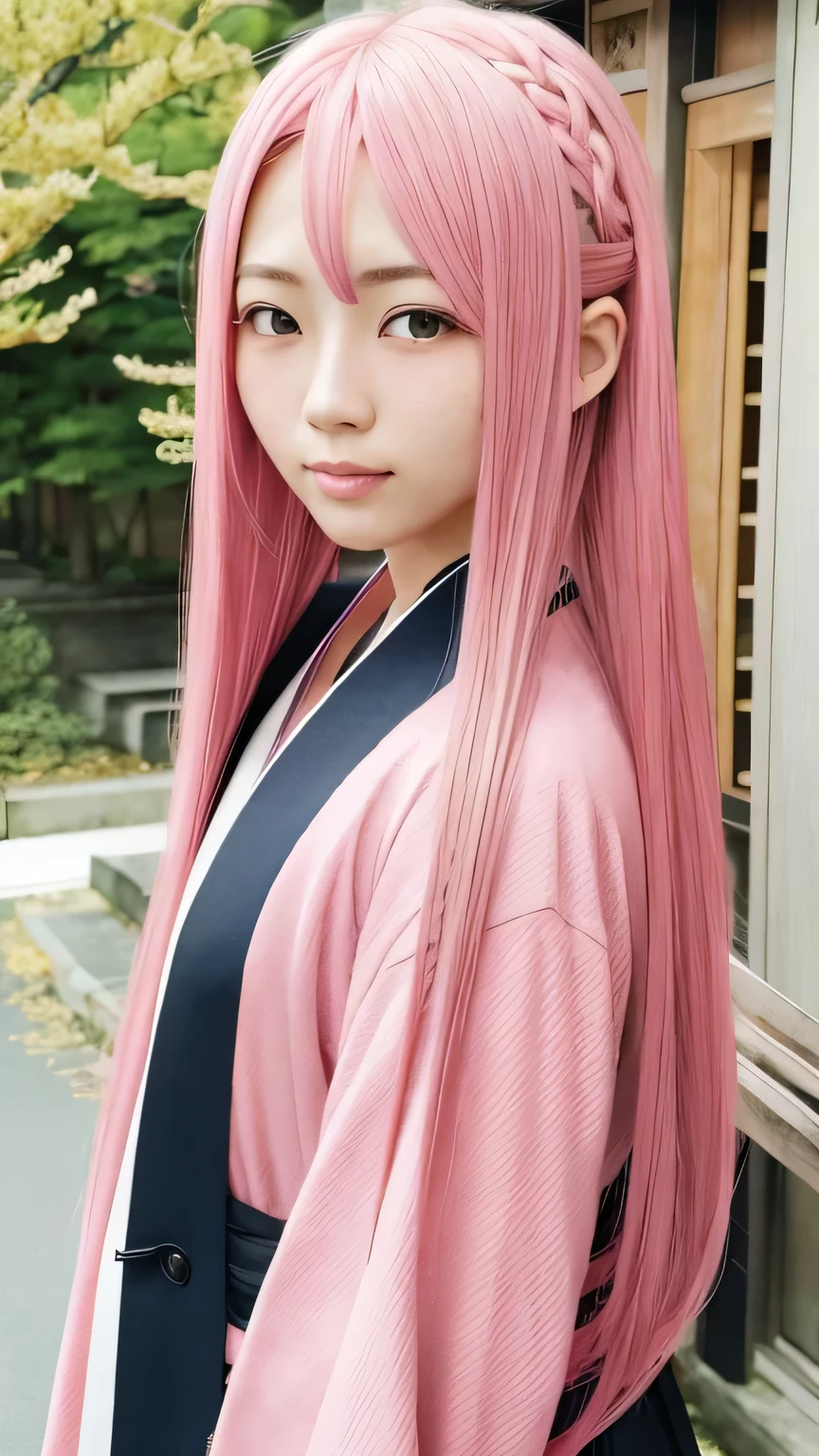 Pink Hair　long hair　Japanese　Beauty　Beautiful images like photographs。
