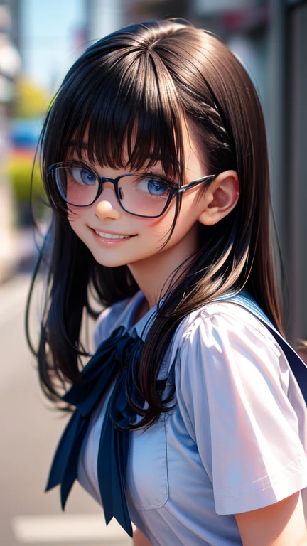 View your audience,high school girl,Leaning forward,(Random cute clothes),(Random animation pose),(Thin type),(Large Breasts),(Random hairstyle),(Best image quality, (8K), Ultra-realistic, 最high quality, high quality, High resolution, high qualityの質感, Attention to detail, Beautiful details, Fine details, Extremely detailed CG, Detailed Texture, Realistic facial expressions, masterpiece, in front),(Wearing glasses:1.1)