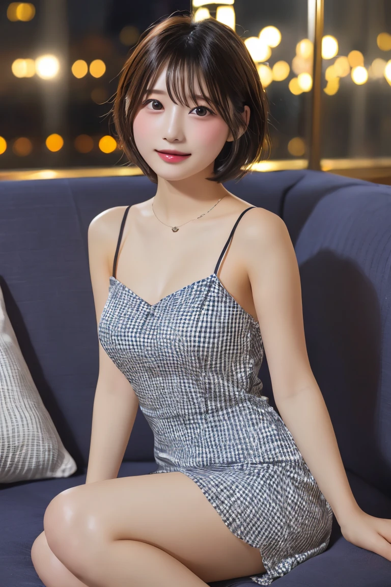 Highest quality, (beautiful)、Cabaret Club、dress、Sit on the sofa、Semi-short hair