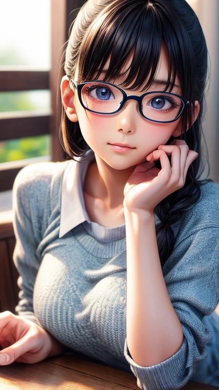View your viewers,high school girl,Leaning forward,(Random cute clothes),(Random Animation Pose),(Thin type),(Large Breasts),(Random hairstyle),(Best image quality, (8K), Ultra-realistic, 最high quality, high quality, High resolution, high qualityの質感, Attention to detail, Beautiful details, Fine details, Highly detailed CG, Detailed Texture, Realistic facial expressions, masterpiece, in front),(Wear glasses:1.1)