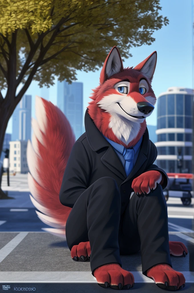 Ivan Wolfbach,city governor, Saint Petersburg,height,Beautiful,slim,24 years,wolf, red fur,высокий Beautiful wolf, 24 years,(red body:1,3),beautiful blue eyes,Domodedovo, Russia,regional Duma, cabinet, governor,is sitting за компьютером, black pants,Dog, wolf, detailed fur, a male, antro, paw pads, finger claws, per viewer, 5 fingers, paws, 5 fingers, day, digital photography, soft focus, Good mood,is sitting, State Duma, works as a deputy, aviation sector,Photorealism, realistically, Photorealism, digital style, from close walks around the city, Very close to the camera, digital photography, positive smile, Good, mood, green tie,в cabinetе депутата, 
masterpiece, Best quality, ультра realistically, 8 k)