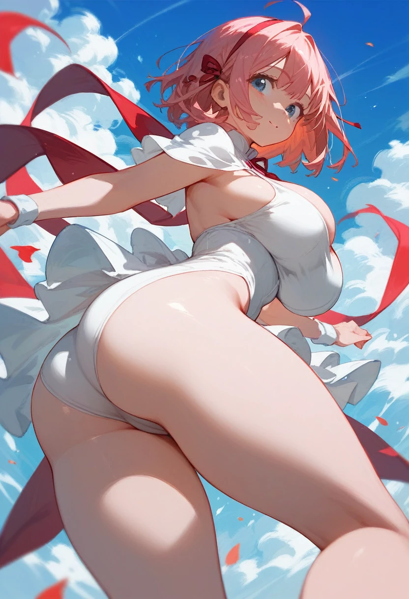 Sakura Haruno in a tight ripped white dress showing half of her thighs and half of her breasts (big breast and ass)