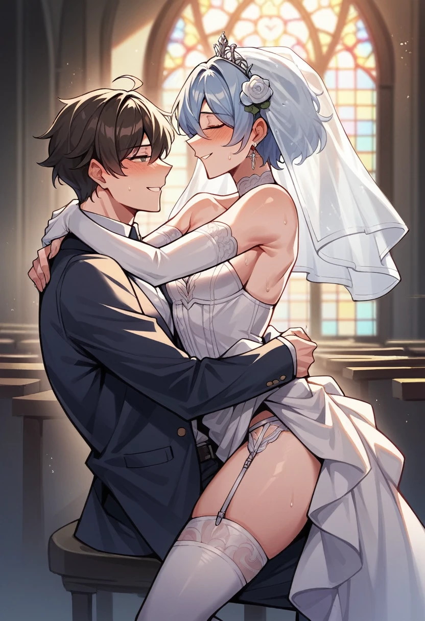 a father (he had been brainwashing by his second son,crossdressing,Sex with his second son every day, wear sexy Wedding lingerie,bride of his second son,have one's first night,,swear live as the wife of his second son for life) ,an empty abandoned church ,Already he divorced his wife by order of his second son.on.