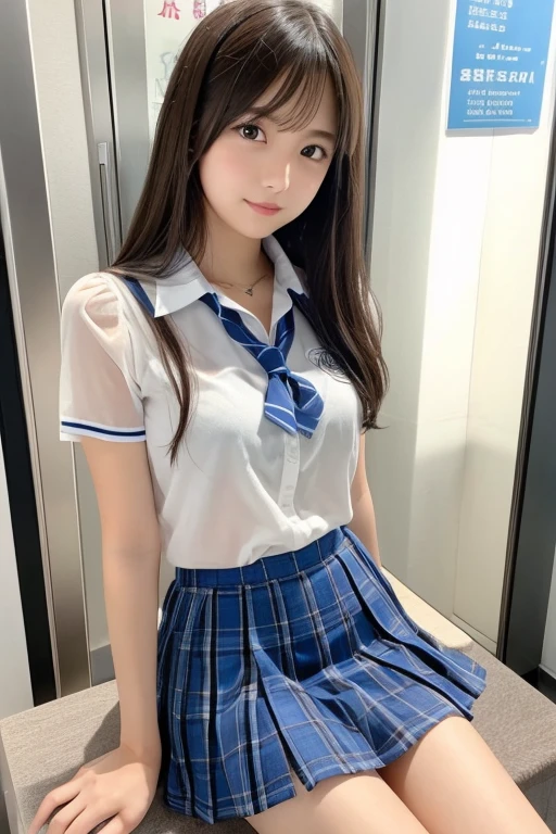 beautiful girl、high school girl、clear、mini skirt、See-through、sit