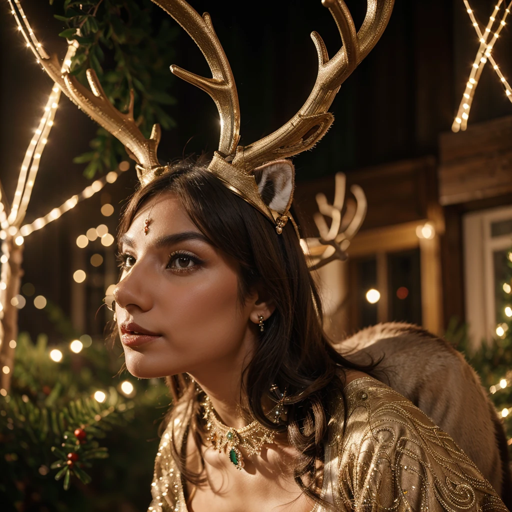 Generate me the most beautiful Italian reindeer in the world with lots of jewels lots of beauty details splendor wonder perfection all that in 8k
