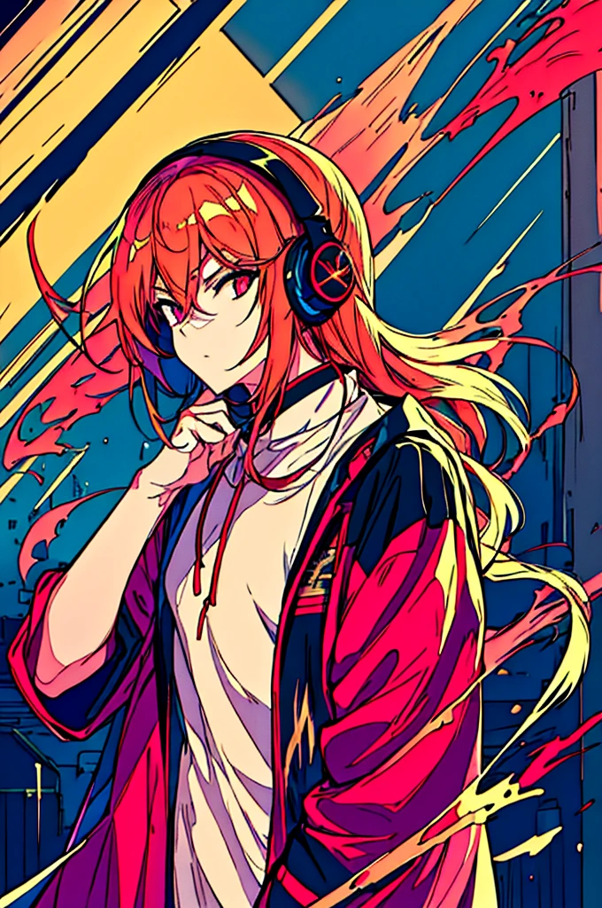 16K, High resolution, RTTX 10.0, Ray Tracing, Neon Lightの明かり, Absurd, Top quality masterpiece, Perfect anatomy and highly detailed face, Fine grain, One young man, alone, Heavy rainy night, A night of record-breaking rain, Sky blue raincoat, Violet Hoodie, Wear a raincoat, とても深いfog, Wear the hood deeply, Wearing a robe, Gaming headphones, Put the headphones around your neck, Large headphones, 非常にLarge headphones, Beautiful Hair, Brown eyebrows, Golden eyebrows, Modest eyebrows, inconspicuous eyebrows, Orange eyebrows, Eyebrows are brown, Eyebrows are modest, Light Hair Color, Cut Hair, very beautiful, Edgy, nice, Evil Aura, Very windy, Glowing Eyes, Rage, Deep hatred, dystopian city, Futuristic, Detailed Background, Awards, Neon Light, Blood splatter, fog, Talked about at the art station