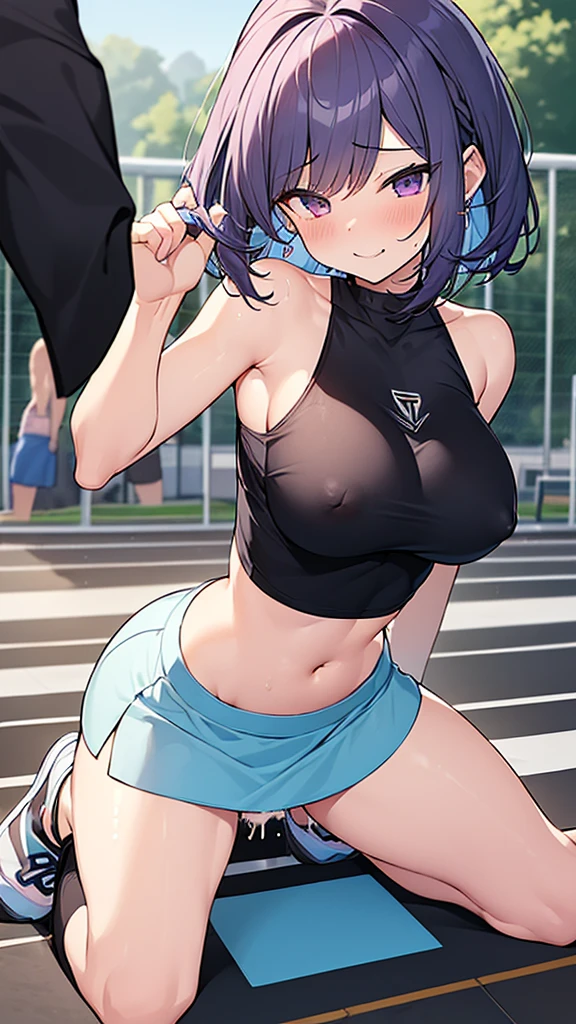 {{A track and field club girlfriend has intense and greedy vaginal sex with her boyfriend}}, (32k, anime: 0.8), 6+ girl, {{A girl has intense vaginal sex with a man:1.5}}, (18 year old girl: 1.4), A neat and clean woman, (Bouncing Ample breasts: 1.4), valley, (Cheeky Smile: 1.1), (Black knee socks: 1.1), Camisole, mesh (White, black and light blue Tank top: 0.9), (Tube top: 1.1), T-Shirts, Off-the-shoulder crop top, mini skirt, sneakers, sandals, (Gym suit: 0.9), (Toned body: 0.9), Compression shorts, (Track and field athlete: 1.1), (cute: 1.1), (Purple hair bob cut: 1.1), (Large, bouncy breasts: 1.1), (Nipples rubbed and felt good: 1.2), Front, ((Having intense vaginal sex with a man:1.5)), (Shake your body violently: 1.2), ((The girl pistons her body violently: 1.3)), Hustle, Girl's home, NSFW