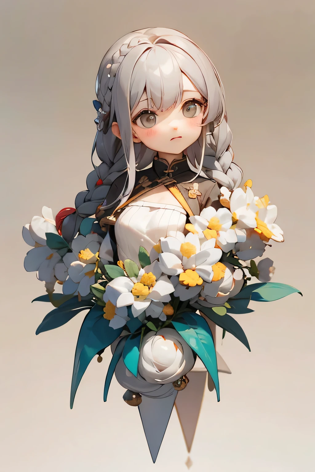 (No background), ((cute)), (Gray Hair), (Braid), ,