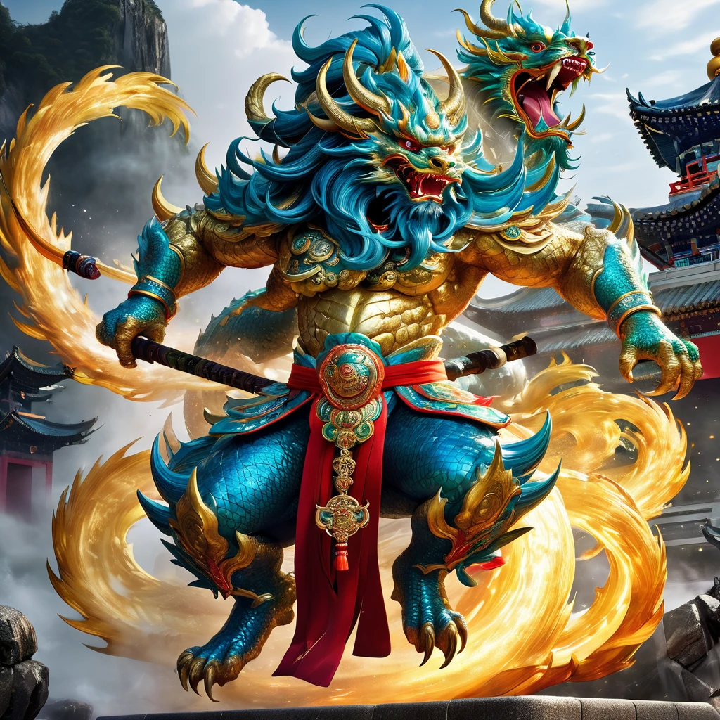 high resolution　high quality　Reality　Chinese legendary creatures　Divine Beast　Qinglong　fierce々Shii　Intimidating　Intimidation　object of faith　Looming