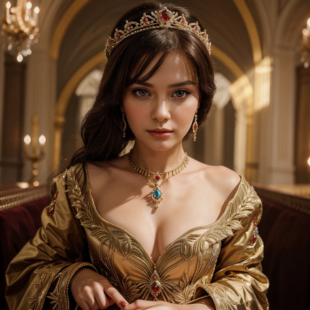 Generate me the most beautiful Russian princess in the world with lots of jewels lots of beauty details splendor wonder perfection all in 8k