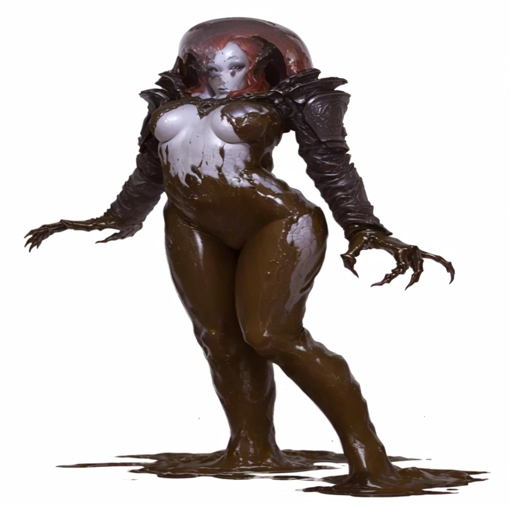 a close up of a statue of a woman with a red hair, female humanoid creature, female alien, supermodel in silent hill, alien woman, lolth, hot goo humanoid woman, hot slime humanoid woman, sil from species, slime woman hybrid, perfect human female specimen, slime skin, lilith, female assassin, creepy pose, pale skinned, female full body