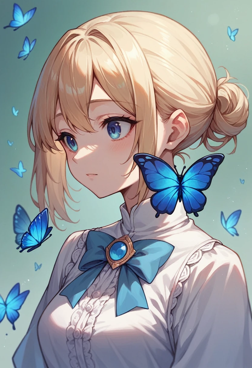 1 girl,Shimizu,Blue Butterfly,Pure white gauze skirt,shining,Upper body close-up
