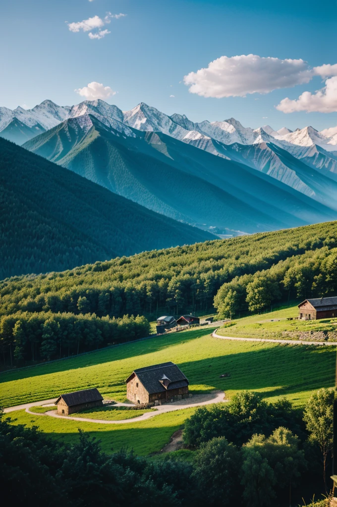 mountains, village farming ,high quality, extra details image