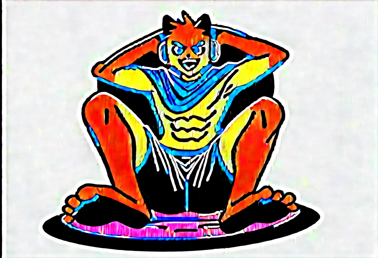 score_9, score_8_up, score_7_up, male, furry, high quality, hires, anthro, teenager, 16 years old, domestic cat, bright yellow fur, blue eyes, wide brown eyebrows, an excited expression, humanoid feet, slim body, prominent v-line, prominent abs, prominent legs, prominent forearm, prominent knees, white background, treasure trail, armpit hair, furry legs, in various sexy poses, headphones, casual clothes, pulled up shirt, joggers, pulling down underwear