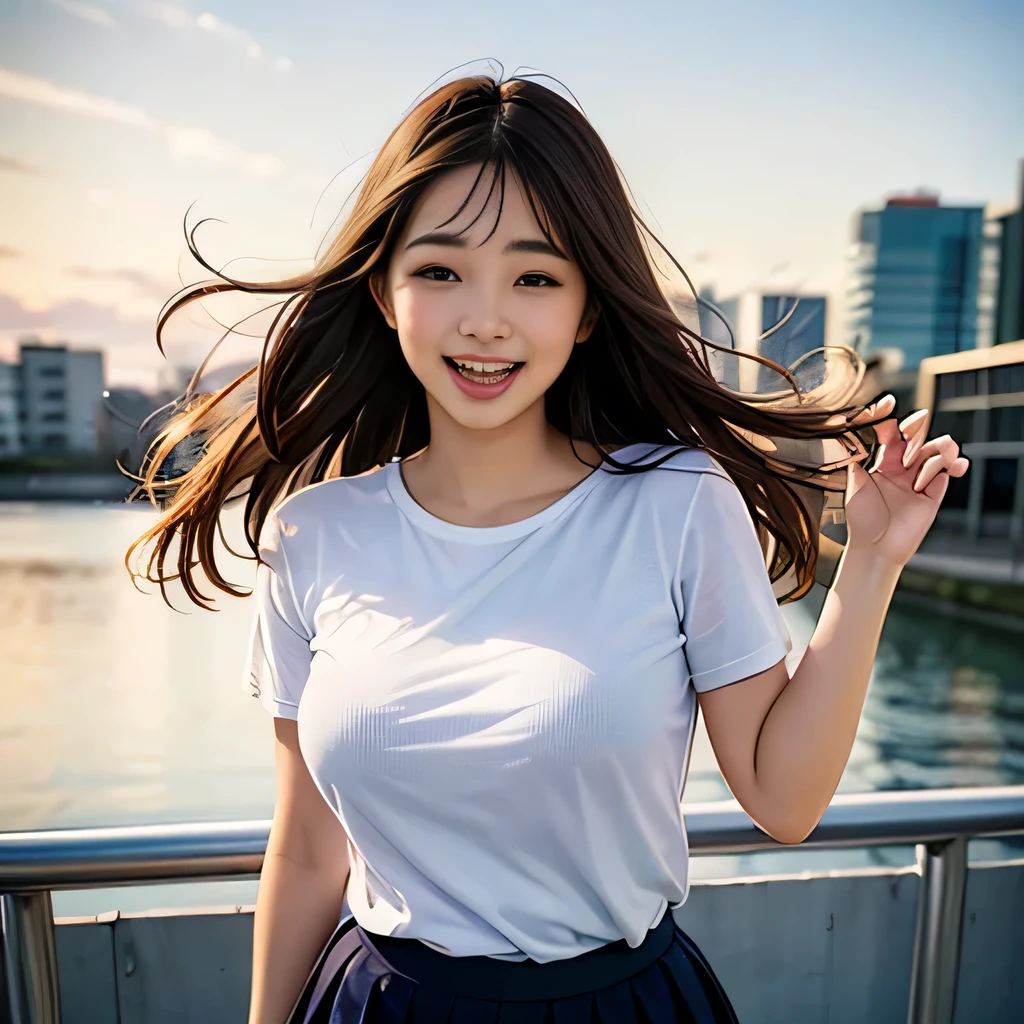 RAW photo, 8K, realistic, masterpiece, (1girl),18yo, plump, laugh, floating donut is front of girl, BREAK school