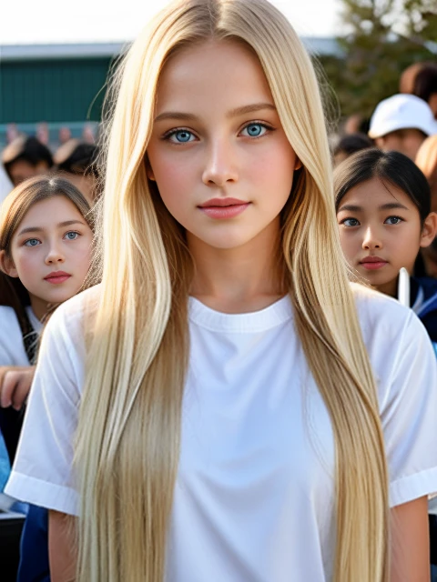 foreign、full bodyesbian、burst、photo oF a Young girl 12 years  old 、model shoots a lot、long and blond hair 、long blond hair、(Look at the spectators:1.2)、(detailed students:1.3)、(natural soFt light)、(charming)、 [:(film grains、25mm、F / 1,2、DOF、Bokeh DOF、beautiful face of 12 year old American girl、super detailed skin、perfect brown eyes、skin pore、SoFt hair、muscle tone and definition、Stitching oF the Fabric、fabric texture、wood grain、stone texture、Well-deFined pupils、Prominent marginal rings、 High contrast eyes、Detailed features:0.7):0.7]