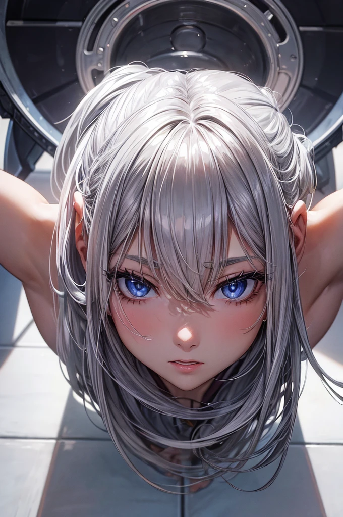 (masterpiece), best quality, expressive eyes, perfect face, silver hair, {{{ass}}}, dick penetrating the pussy, cum on butts, High details, 8K,