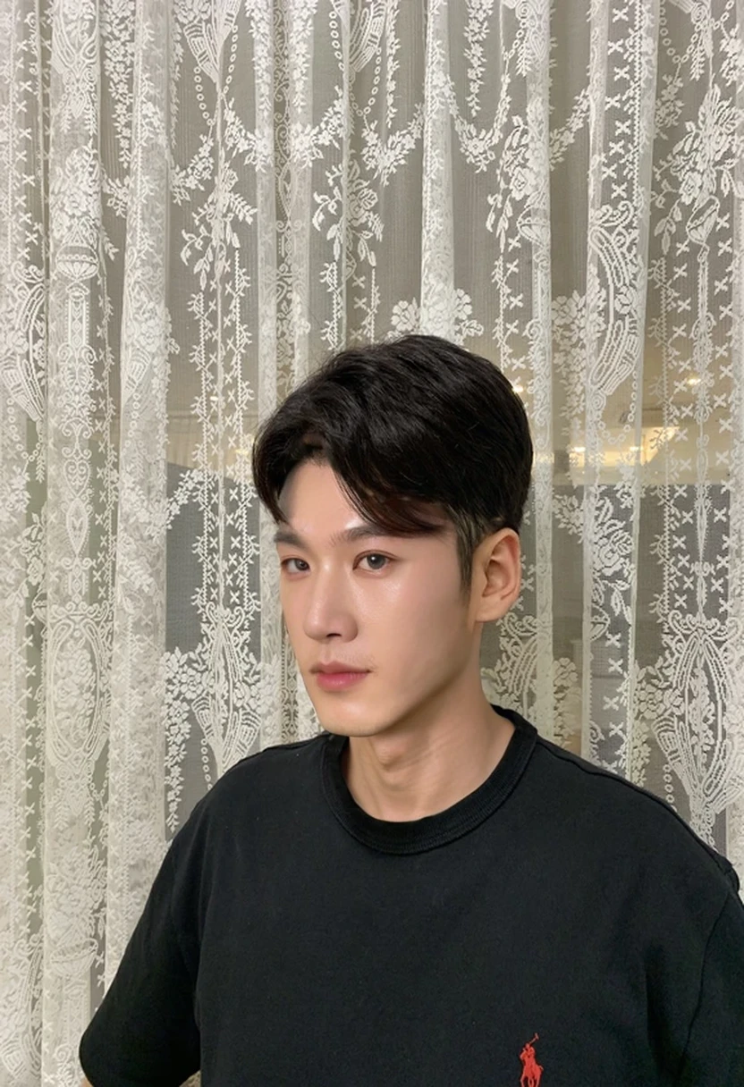 Best Quality, 8k, Masterpiece, (Portrait: 1.3), (photo realistic:1.4), (hyper realistic:1.4), Sharp Focus, looking at viewer, (smoother lighting:1.1), (increase cinematic lighting quality:0.9), realistic lighting, backlighting, light on face, ray trace, (brightening light:1.2), (Increase quality:1.4), sharp detail, (best quality real texture skin:1.4), finely detailed eyes, black_eyes, finely detailed face, 25 year old Korean man