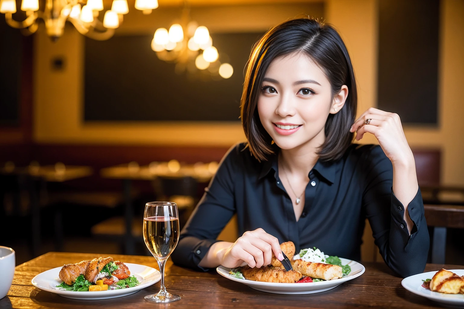 ((Highest quality、8K、masterpiece:1.3))、slimカップル、modelカップル、(Realistic, Intricate details:1.2), full-course dinner、Wine Party、Amazing view of the sunset sky and clouds、A bright smile、The wonderfulness of smile、Bright image、The beauty of wine, Beautiful Face, blue eyes, The light shines on your face, Blushing, short hair,Bright Face、 (Age 37), 39 years old, red wine 、Appetizers、Italian food、Wine bottle、Champagne、sparkling wine、Two beauties、Brown Hair、Shortcuts、Long sleeve shirt、dress、Beautiful woman 1, (slimな顔), (The body is slim), (Brown Hair), (Shortcuts), cheeks turn a little red,Attractive beauty、restaurant, In a prominent place (From the waist up) Nova Frog Style, actress, model, Upper Body, White wine, slim, wine glass, 中央に置かれたwine glass, smile, (smile: 1.15), Beautiful fine grain, Depth f/2,saturation, High Contrast, Strong light and shadow,Moist Body:1.5、3D texture、Delicate eyes、Brown Hair、The hair is very shiny、