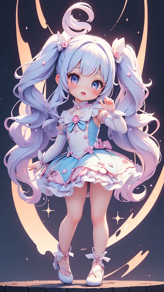 ((petite bishojo, little 2girls)), ((cute face)), ((twinkling eyes)), ((masterpiece)), ((best quality)), ((ultra detailed)), ((exquisite)), ((depth)), ((crisp)), ((8k)), ((beautiful and aesthetic)), ((super detailed skin)), ((high standard)), ((highres)), ((perfect anatomy)), (full body), (blush), (lipstick), (magical girl), (kawaii pose), (white, blue, black), (perfect hands)