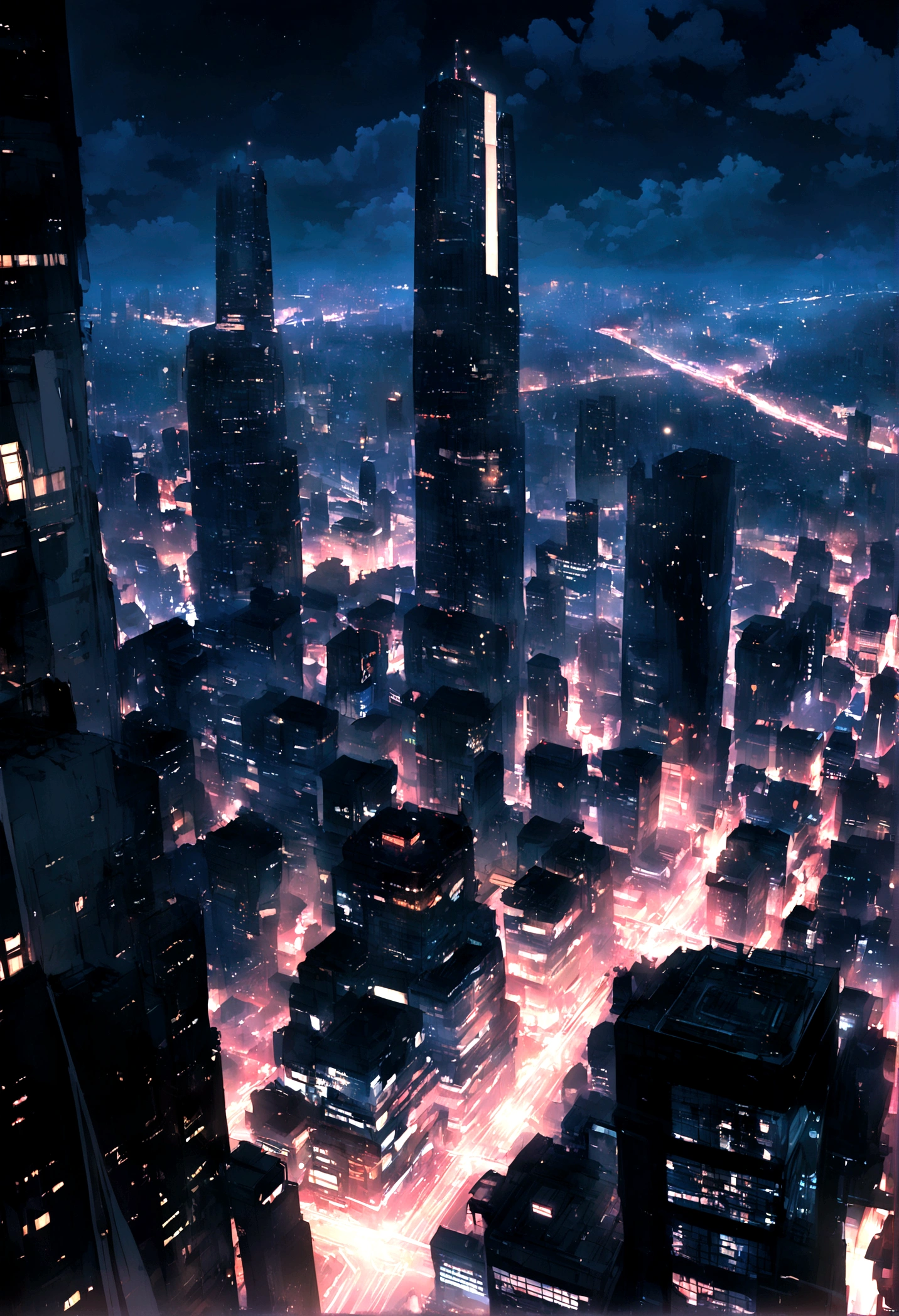 City, At Night, Top View, Skyscrapers