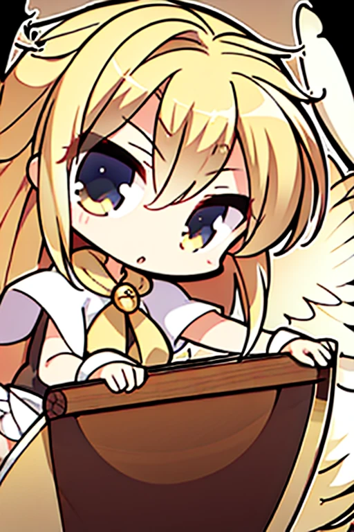 perfect face, perfect hands.. A blonde haired female angel with hazel eyes and golden wings and an hourglass figure is leaning on mast on a pirate ship