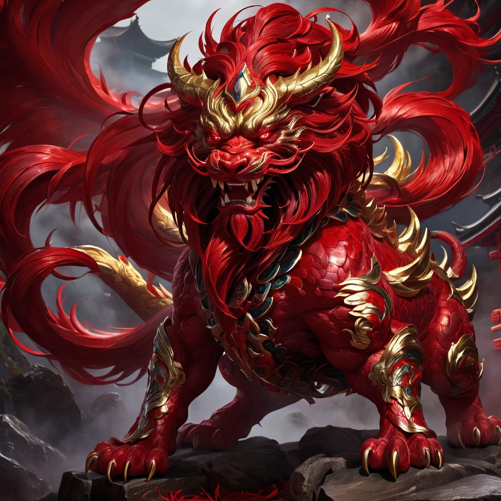 high resolution high quality Reality Chinese legendary creatures Divine Beast Xuanwu red fierce々Shii Intimidating Intimidation object of faith Looming metallic
