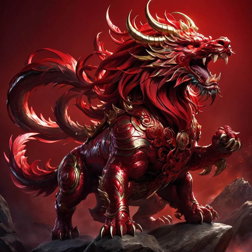 high resolution　high quality　Reality　Chinese legendary creatures　Divine Beast　Xuanwu　red　fierce々Shii　Intimidating　Intimidation　object of faith　Looming　metallic　　