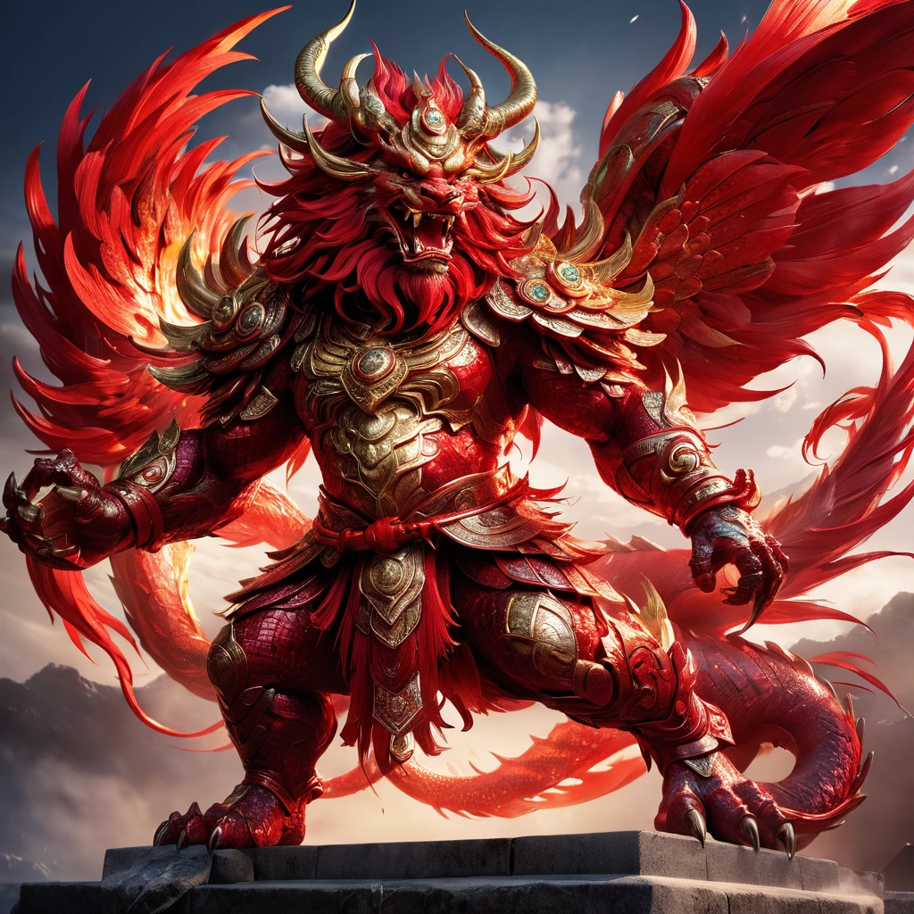 high resolution　high quality　Reality　Chinese legendary creatures　Divine Beast　Xuanwu　red　fierce々Shii　Intimidating　Intimidation　object of faith　Looming　metallic　　