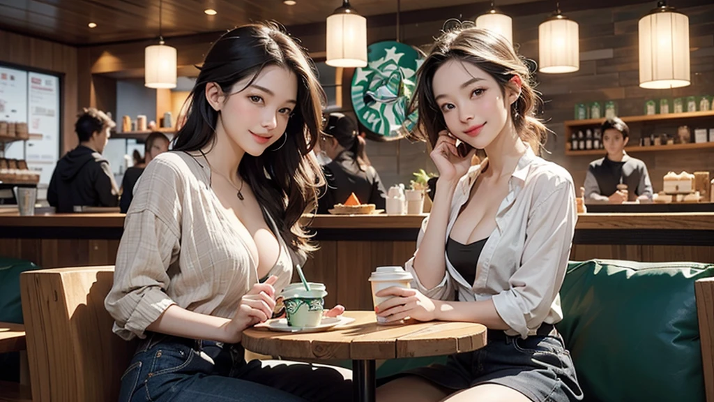 
((((((Emphasize cleavage))))))
8K、RAW Photos、Highest quality、Super detailed、Super Resolution、Ultra HD、8K壁紙、Amazing details

((Sexy Costumes))

(((((((Inside the Starbucks store、16-year-old high school girl)))))))、((((((Sit down and eat cake、Drink coffee、smile))))))、((Heart Necklace))
((A crowded store))




Modern and sleek design：Interior design using natural materials、Many of the designs are warm and made using wood and metal.。
Large windows：自然光をたっぷり取り入れるためのLarge windowsがあり、Providing a bright and open space。
Green Interior：Potted plants are effectively placed、It creates a relaxing atmosphere。
artwork：Works by local artists、Starbucks-related art on display。
Cozy seating：Cushioned chairs and sofas、Bar sheet etc.、A variety of seating options available。
Open kitchen area：Being able to see how drinks and food are made、We provide peace of mind and transparency。
Unique lighting：Antique lamps and chandeliers、Modern lighting fixtures are used。
Comfortable background music：Relaxing music is playing、A comfortable space is provided。
Free Wi-Fi and charging spots：Many tables are equipped with power outlets.、Convenient for work and study。
Customizable menus：Menus are provided that can be customized according to customer preferences。
Use of sustainable materials：Eco-friendly recycled materials and sustainable wood are used。
Wide々Table space：一人でもグループでも使いやすいWide々There is a table with。
Community Table：There is a large table where you can socialize with other customers.。
Seasonal decorations：The decorations are themed according to the season.。
Digital Order System：スマホやタブレットから注文できるDigital Order Systemが導入されています。
Design with a local feel：The design incorporates the local culture and characteristics.。
Fragrance production：コーヒーの香りが店内にWideがり、A space that satisfies the five senses has been created.。
Conversation with a barista：フレンドリーなConversation with a baristaが楽しめるカウンターエリアがあります。




8K、RAW Photos、Highest quality、masterpiece:1.2、Super detailed、Super Resolution、Ultra HD、8K壁紙、Amazing details、Photorealistic:1.4、Having fun by the water、Full Body Shot、Full body photo、High-resolution RAW color photos、Professional photos、A scene full of emotion、Very detailed and beautiful、Ultra HD、8K壁紙、Amazing details、Huge file sizes、Highly detailed beautiful girls、Highly detailed face Highly detailed eyes、Extremely realistic skin、 Highly detailed fingers, Highly detailed nose, Highly detailed mouth, Perfect Anatomy, Highly detailed background, Highly detailed clothing, , cute女の子, Famous Japanese Idols, cute, Realistic body, Slender, White skin, Glowing Skin, Slim body, Realistic Face, Delicate eyes, double eyelid, 
