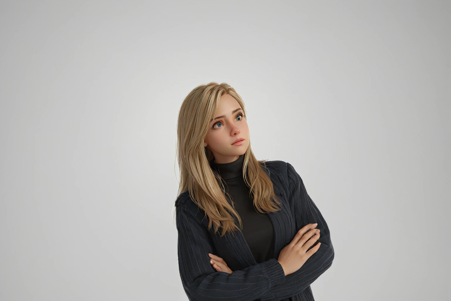 WITH REFERENCE TO PHOTOGRAPHY intricate and brilliant 3D graphics octane render highly detailed 8k HDR UHD unreal engine professional high quality PS5 cinematic vray  , skeptic, doubting, cynical , + / A cute WOMAN with BLONDE hair 