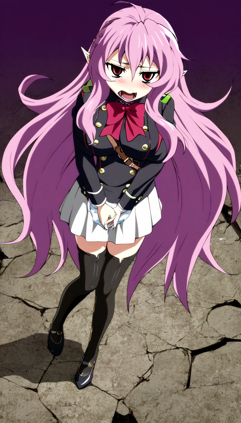 Anime. Owari no Seraph. 1 Girl. Dear . A vampire. Progenitor Clumsy. Silver hair. Wavy hair. Long hair. Red eyes. Beautiful eyes. Perfect eyes. Expressive eyes. Ideal face. Perfect body. Beautiful long ones. legs. Beautiful nose. 18 years. Big breasts. Standing. Full length Beautiful character design. Shiny skin. Cold. Runny nose. Nasal mucus. Snot. Wants to sneeze. She needs to sneeze. Strong, desperate desire to sneeze. She sneezes. She sneezes, covering her nose with her hands. Handkerchief. Blows his nose. Snot flows from the nose. Pointy ears. White dress. Vampire uniform dress from
Owari no Seraph. Black stockings. Heeled shoes. Rapier in right hand. Left hand with a handkerchief near the face. Ruins of Tokyo. Full body. NSF. Official art. Extremely detailed CG Unity 8k wallpaper. Ideal lighting. Ultra high resolution 4K. Super detailed 8K. A high resolution.