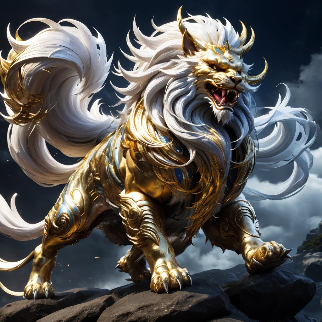 high resolution high quality Reality Chinese legendary creatures Divine Beast Hakutaku fierce々Shii Intimidating Intimidation object of faith Looming metallic