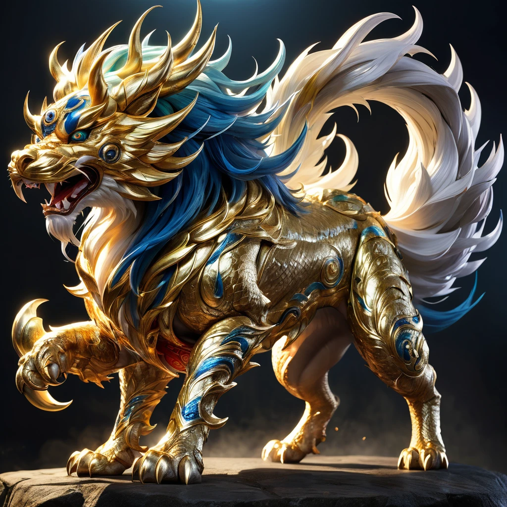 high resolution high quality Reality Chinese legendary creatures Divine Beast Hakutaku fierce々Shii Intimidating Intimidation object of faith Looming metallic