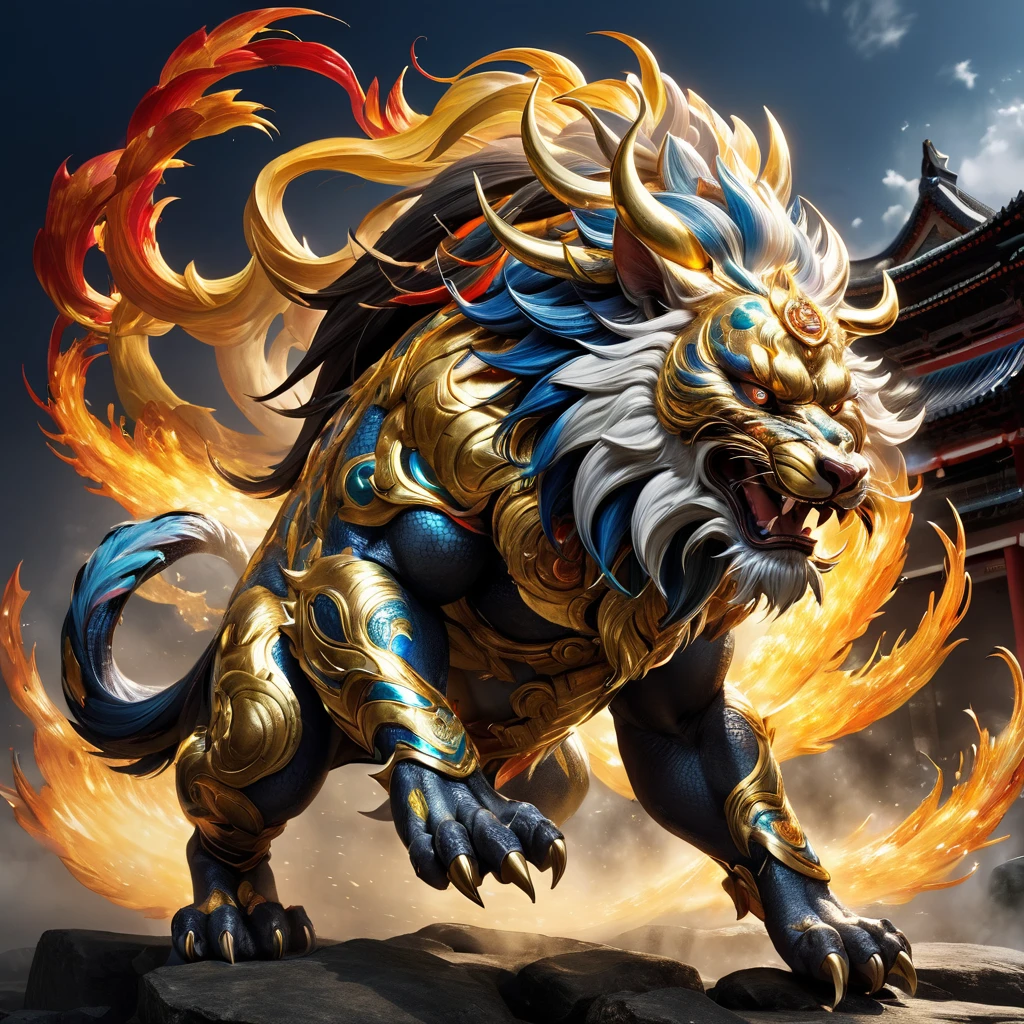 high resolution high quality Reality Chinese legendary creatures Divine Beast Hakutaku fierce々Shii Intimidating Intimidation object of faith Looming metallic